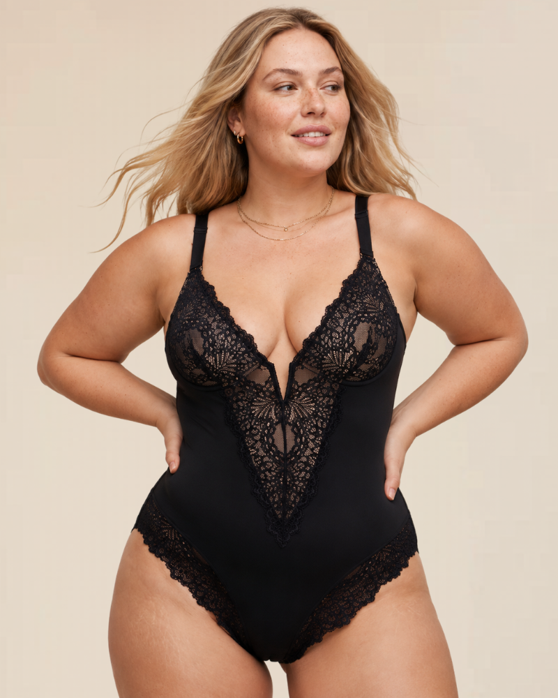 V-Neck Half Laced Bodysuit