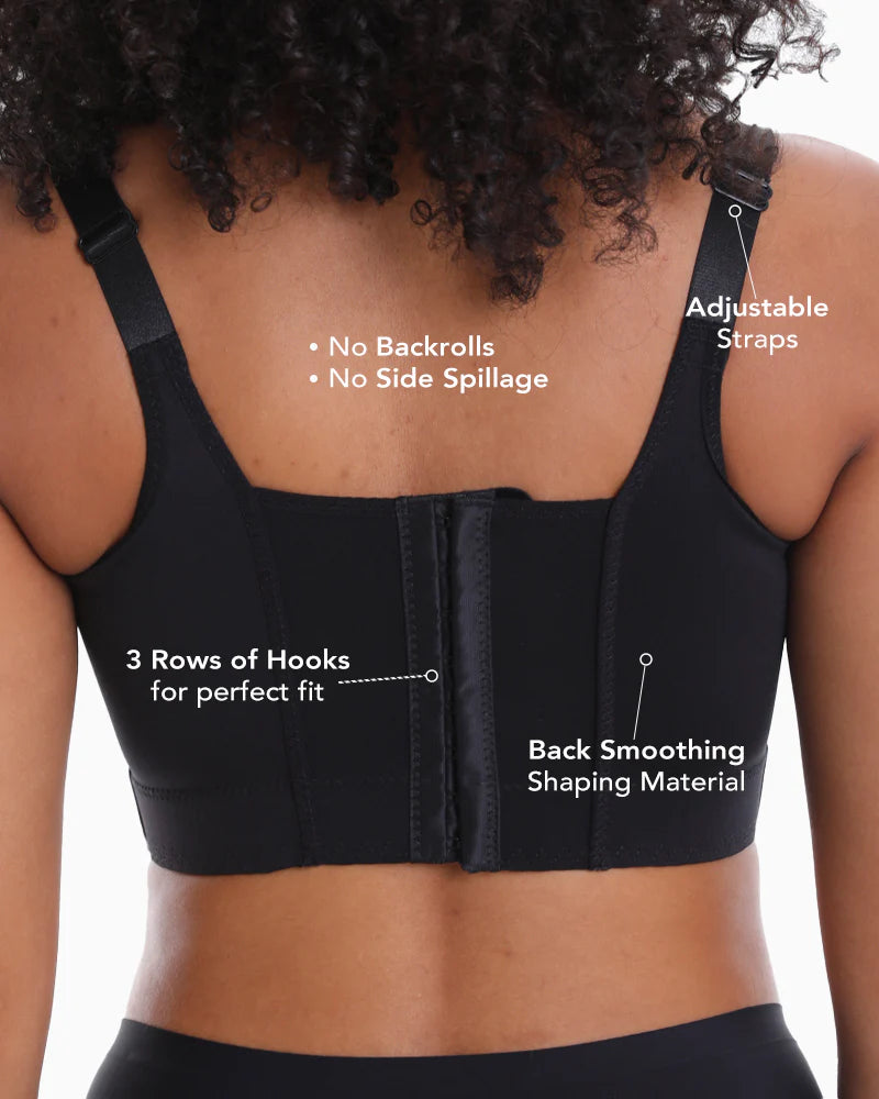 Shapewear back smoothing bra with adjustable straps, seamless back, and 3 rows of hooks – best bra for back fat and side spillage
