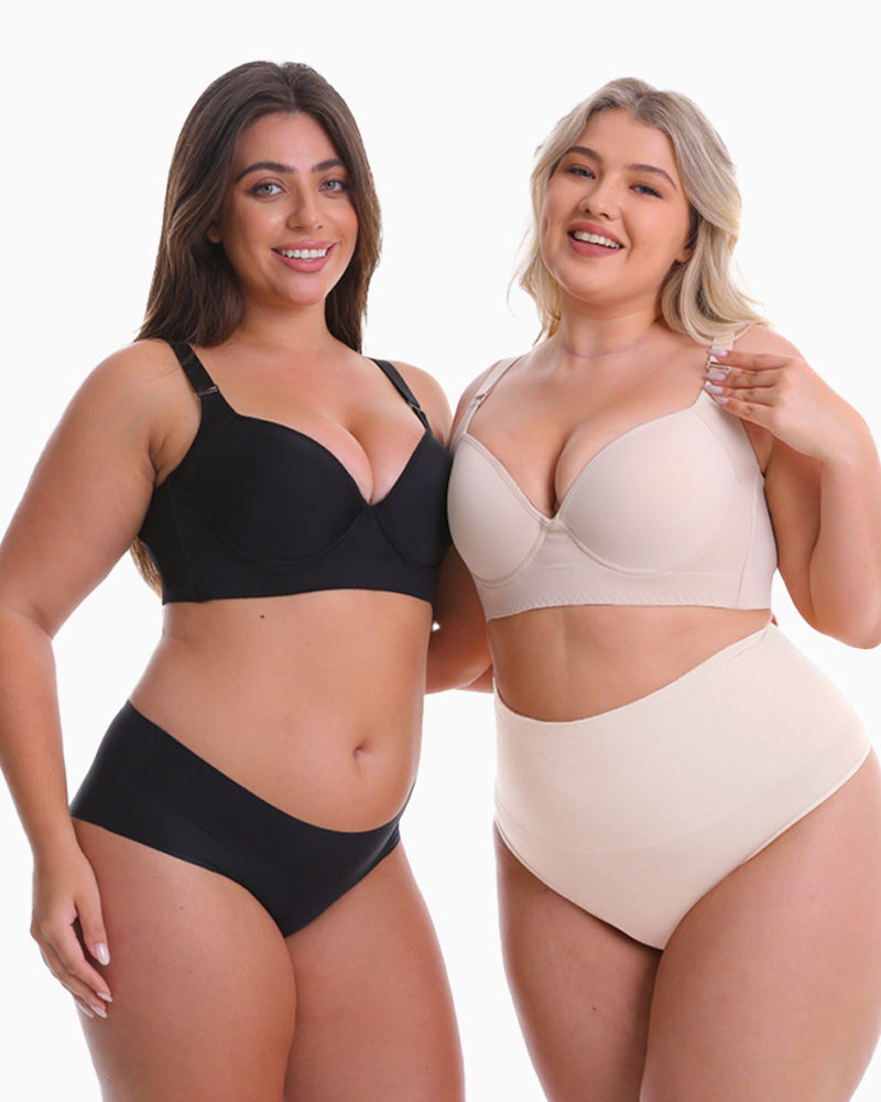 Mary (blonde) is 5'6" 220 lbs and wearing size 44D