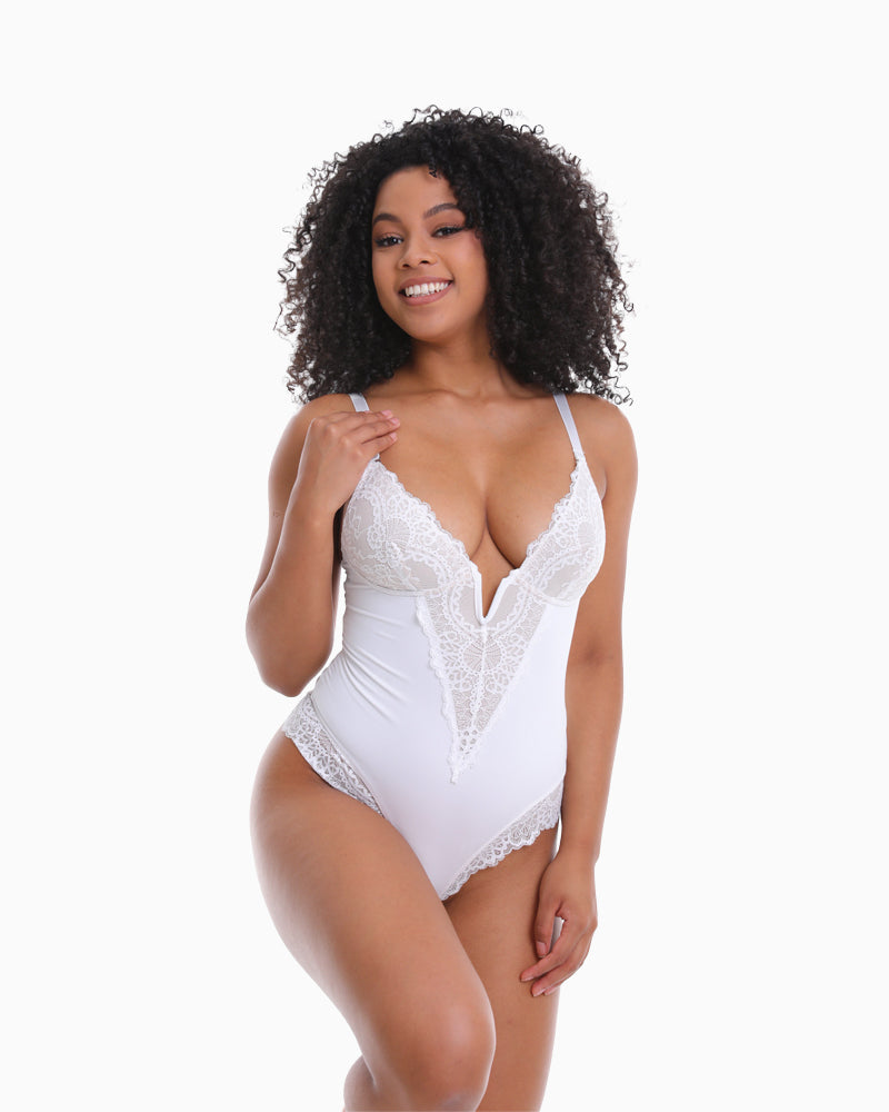 V-Neck Half Laced Bodysuit